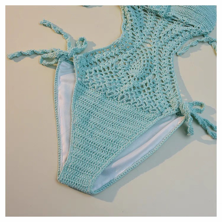 Short knit halter sexy U-neck hollowed-out split dress hot spring beach cover skirt swimsuit bikini skirt