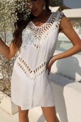 Hand-hook spliced V-neck sundress A-line skirt Swimsuit smock beach bikini cover skirt Bikini cover skirt