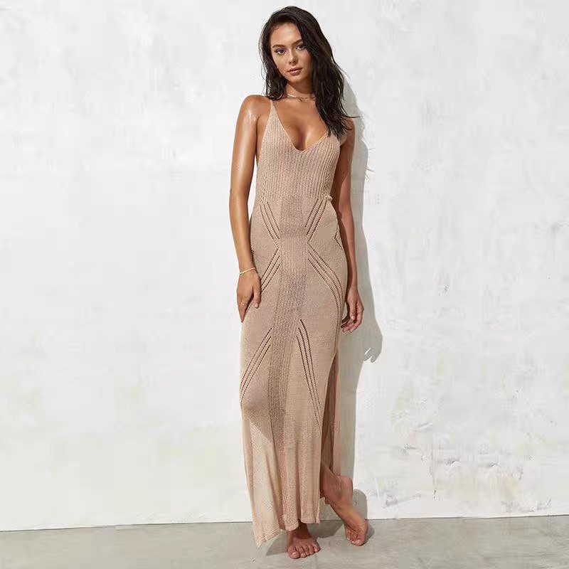 Swimsuit coat smock Knit wispy backless skirt Bikini smock Sexy vacation long dress beach dress smock