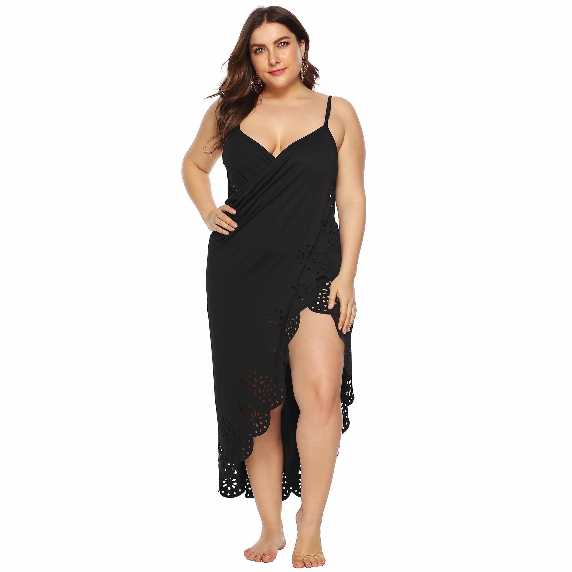 New seaside hollowed-out cover skirt plus-size bikini cover skirt halter beach skirt a wrap skirt swimsuit
