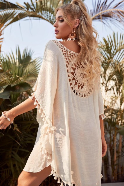 Everything with loose bikini smock beach coat women hollowed-out pullover hot spring smock seaside sun protection swimsuit