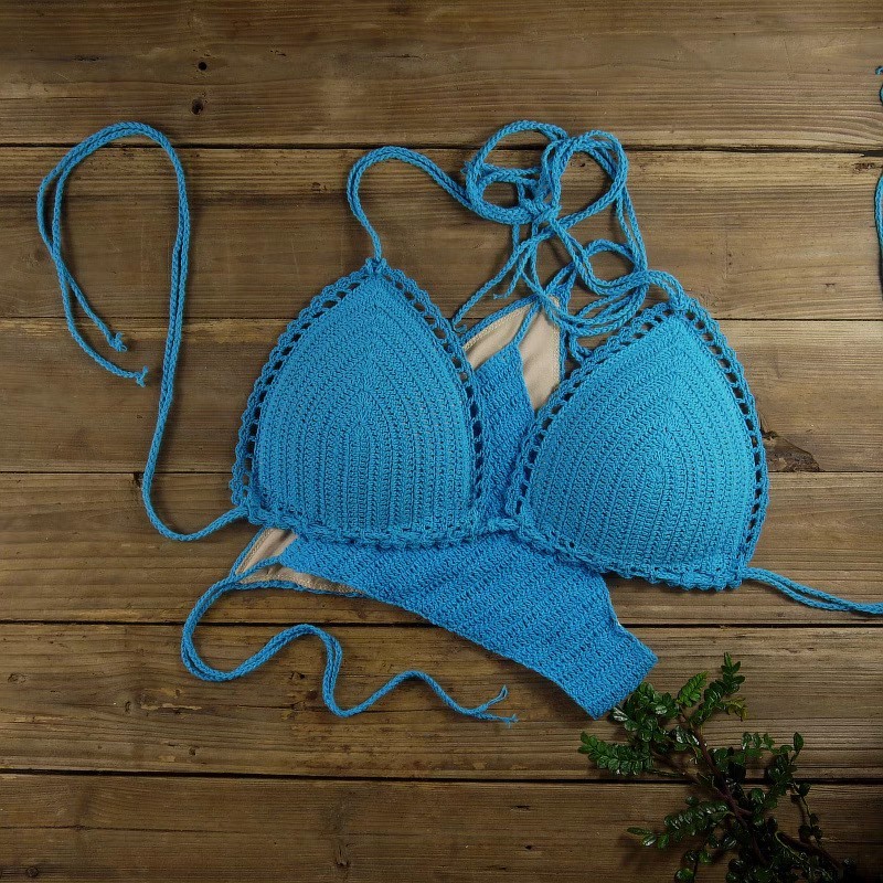 Sexy beach vacation bikini strappy hand-knitted knitted bikini set for women