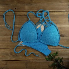 Sexy beach vacation bikini strappy hand-knitted knitted bikini set for women