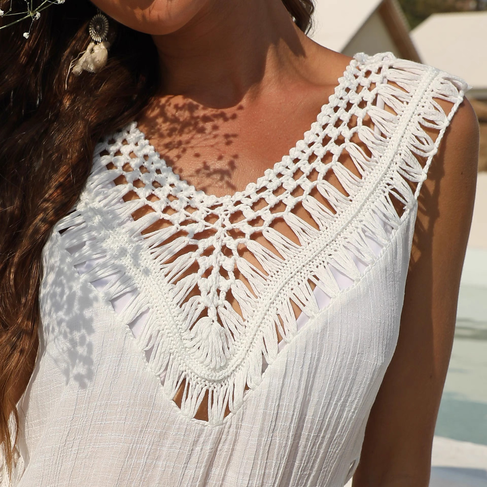 Hand-hook spliced V-neck sundress A-line skirt Swimsuit smock beach bikini cover skirt Bikini cover skirt