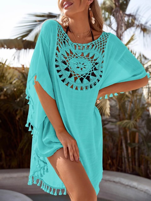 Everything with loose bikini smock beach coat women hollowed-out pullover hot spring smock seaside sun protection swimsuit