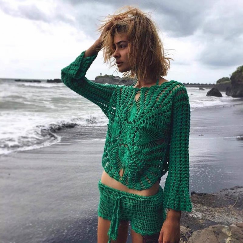 Handwoven women's swim trunks Lace cutout boxers Hot shorts Beach vacation beach pants Boxer shorts