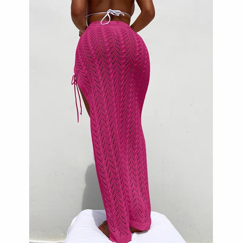 Bikini cover skirt Sexy hollow lace knit split holiday long skirt sunblock beach cover skirt