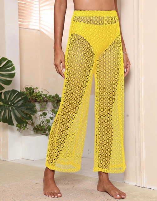 See through cutout pants Lace wide leg pants nine-point beach pants Bikini cover pants