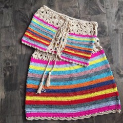 Seaside resort colorful striped split swimsuit skirt Beach hand hook knit bikini set