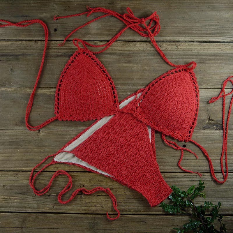 Sexy beach vacation bikini strappy hand-knitted knitted bikini set for women