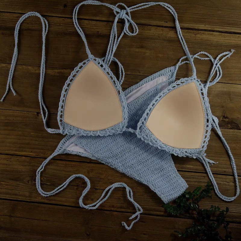 Sexy beach vacation bikini strappy hand-knitted knitted bikini set for women