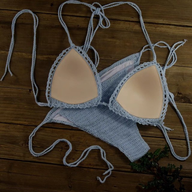 Sexy beach vacation bikini strappy hand-knitted knitted bikini set for women