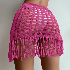 2023 sexy holiday hollowed-out knit skirt split fringe swimsuit skirt beach cover skirt bikini cover skirt