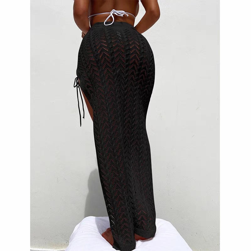 Bikini cover skirt Sexy hollow lace knit split holiday long skirt sunblock beach cover skirt