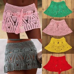 Bikini cover skirt Knitted beach skirt Beach sea holiday skirt Sexy hollow A-line skirt Swimsuit with skirt