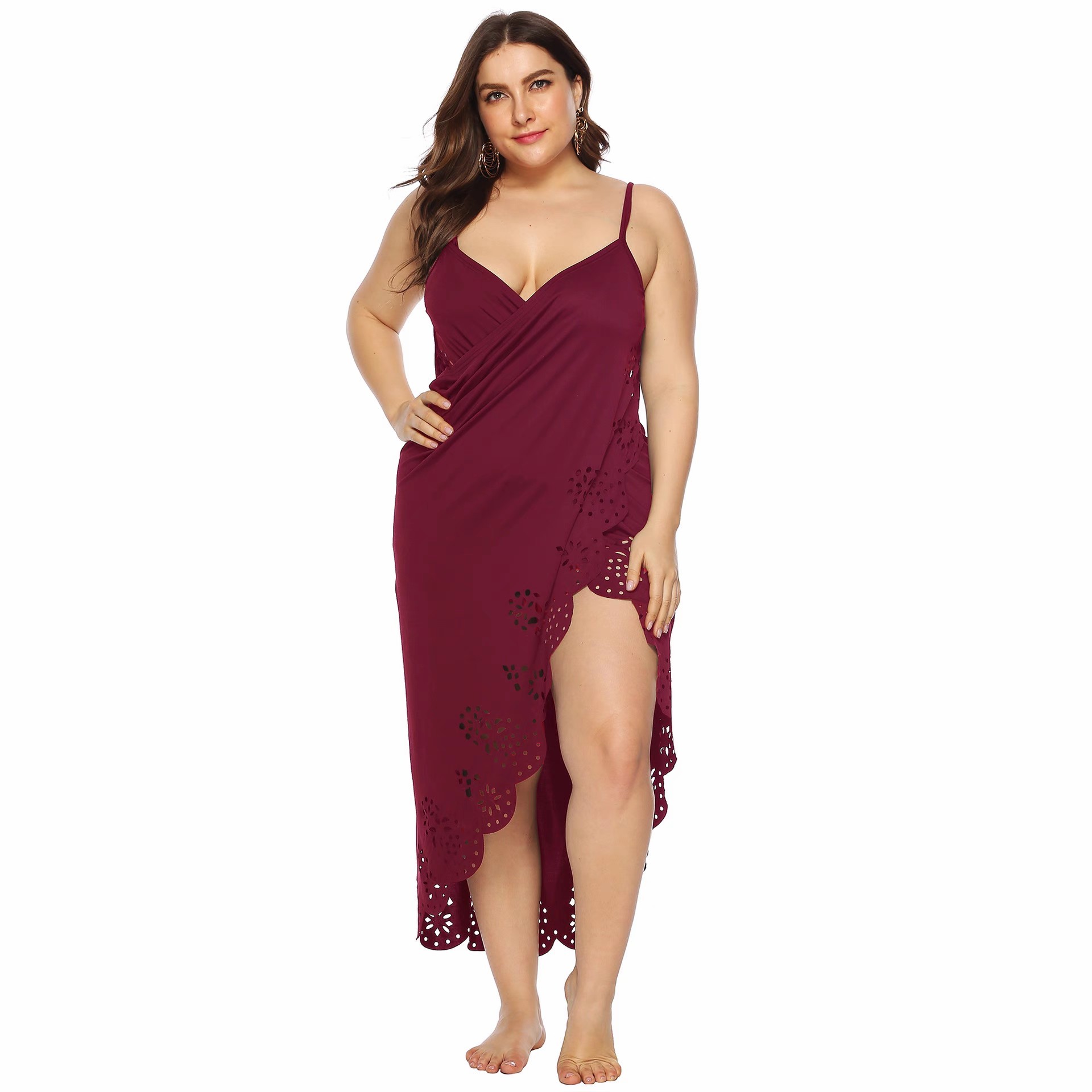 New seaside hollowed-out cover skirt plus-size bikini cover skirt halter beach skirt a wrap skirt swimsuit