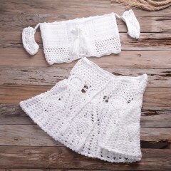 Vacation sexy two-piece swimsuit women's short skirt fringe two-piece beach hand-knitted bikini set