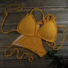 Sexy beach vacation bikini strappy hand-knitted knitted bikini set for women