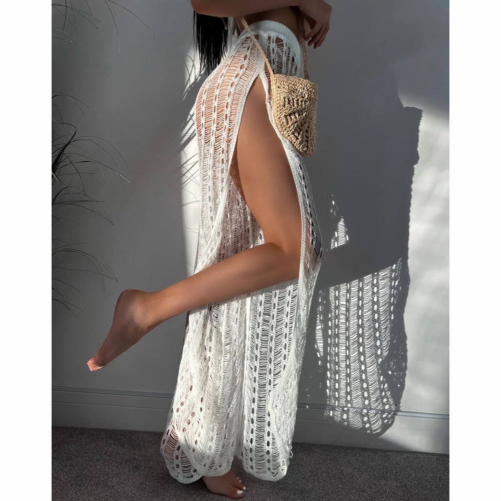 Vacation sexy beach cutout pants slit strap knit floor length bikini Bikini beach pants women