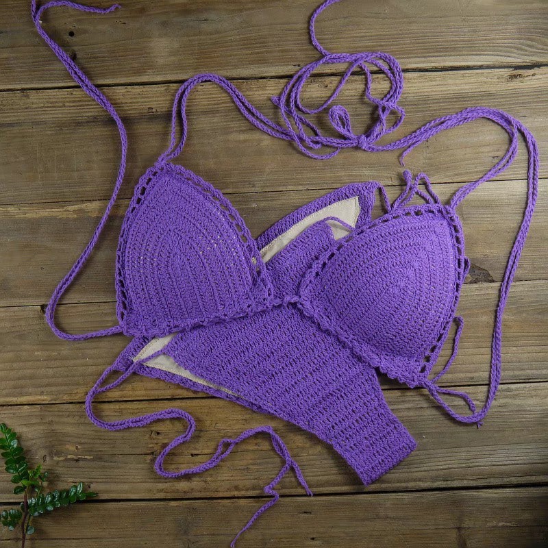 Sexy beach vacation bikini strappy hand-knitted knitted bikini set for women