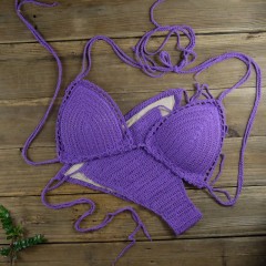 Sexy beach vacation bikini strappy hand-knitted knitted bikini set for women