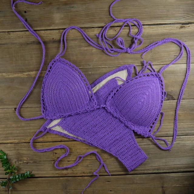 Sexy beach vacation bikini strappy hand-knitted knitted bikini set for women