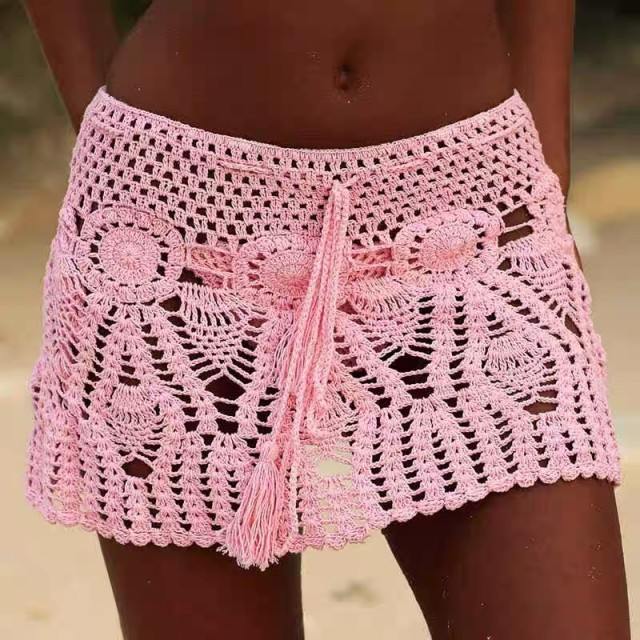 Bikini cover skirt Knitted beach skirt Beach sea holiday skirt Sexy hollow A-line skirt Swimsuit with skirt