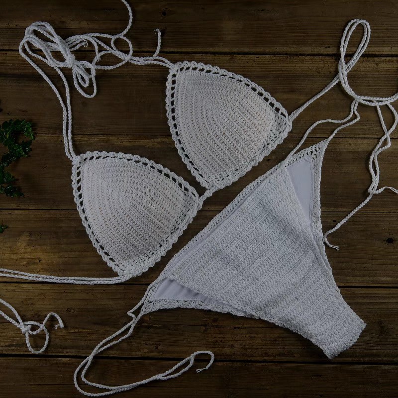 Sexy beach vacation bikini strappy hand-knitted knitted bikini set for women