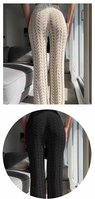 Seaside hot spring holiday women's summer dress sexy lace-up design sense hollow-out crochet knitted sunscreen straight-leg pants