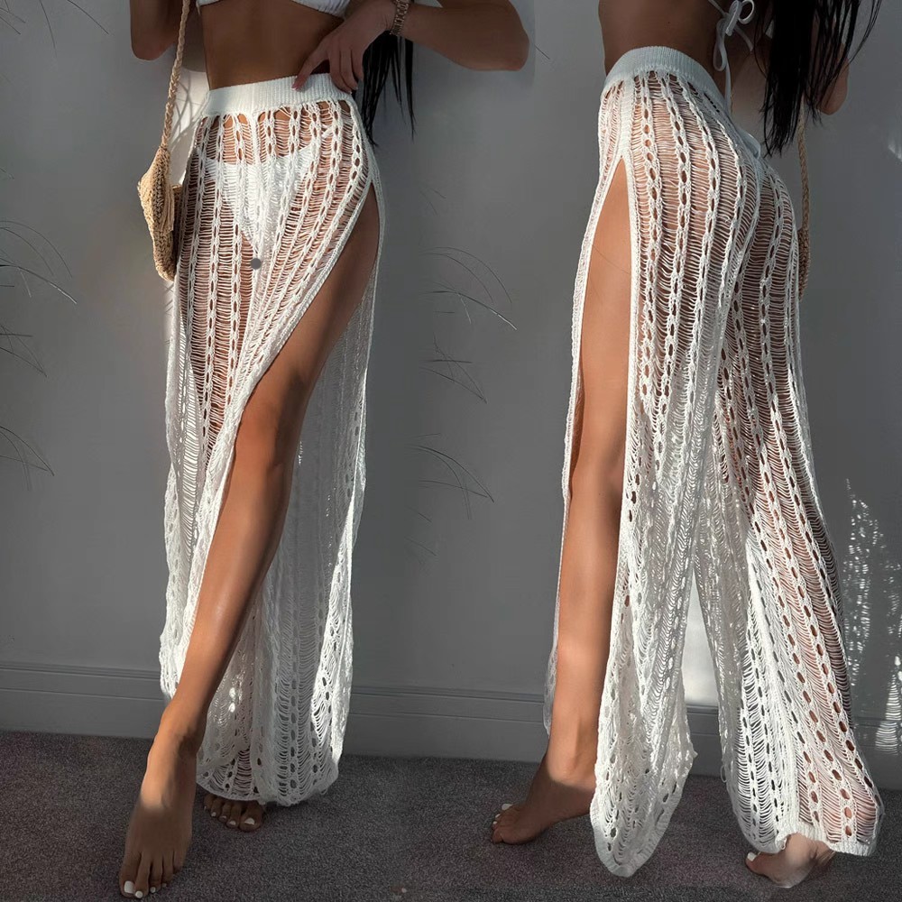 Vacation sexy beach cutout pants slit strap knit floor length bikini Bikini beach pants women