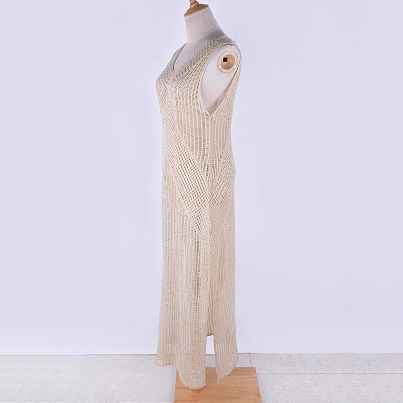 Apricot knit beach smock Swimsuit Sexy sleeveless hollowed-out holiday sunblock bikini smock