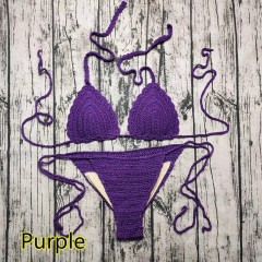 Hot spring seaside holiday style braided lace-up chest pad crochet swimming foreign trade knitted bikini set