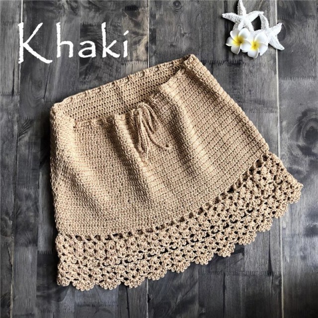 Holiday seaside hand-woven hip wrap knitted beach skirt Swimsuit cover skirt A-line skirt Bikini cover skirt