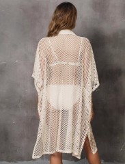 Beach smock Beach vacation Euro-American grid shirt collar loose hollow-out cardigan bikini cover skirt swimsuit smock