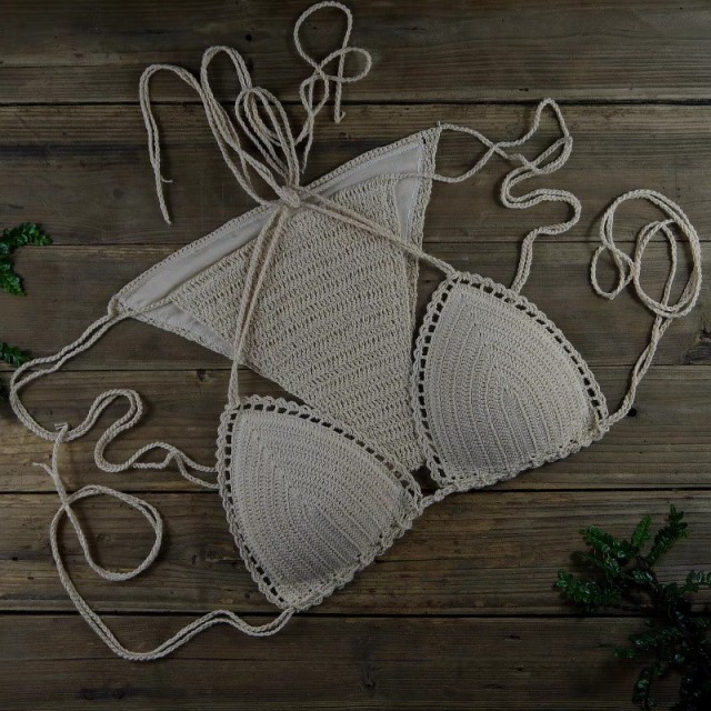 Sexy beach vacation bikini strappy hand-knitted knitted bikini set for women