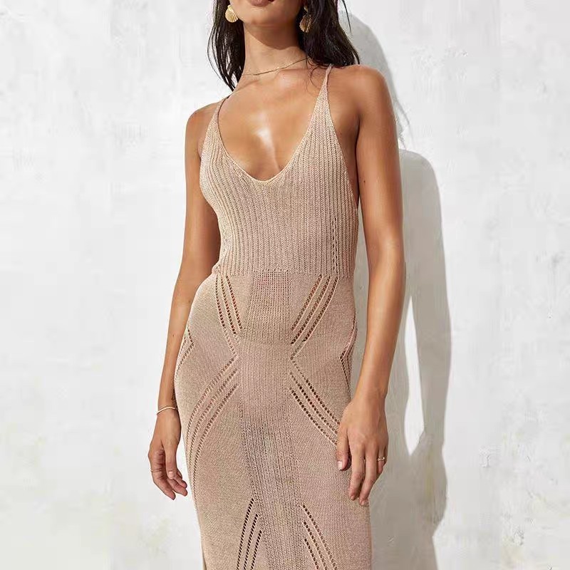 Swimsuit coat smock Knit wispy backless skirt Bikini smock Sexy vacation long dress beach dress smock