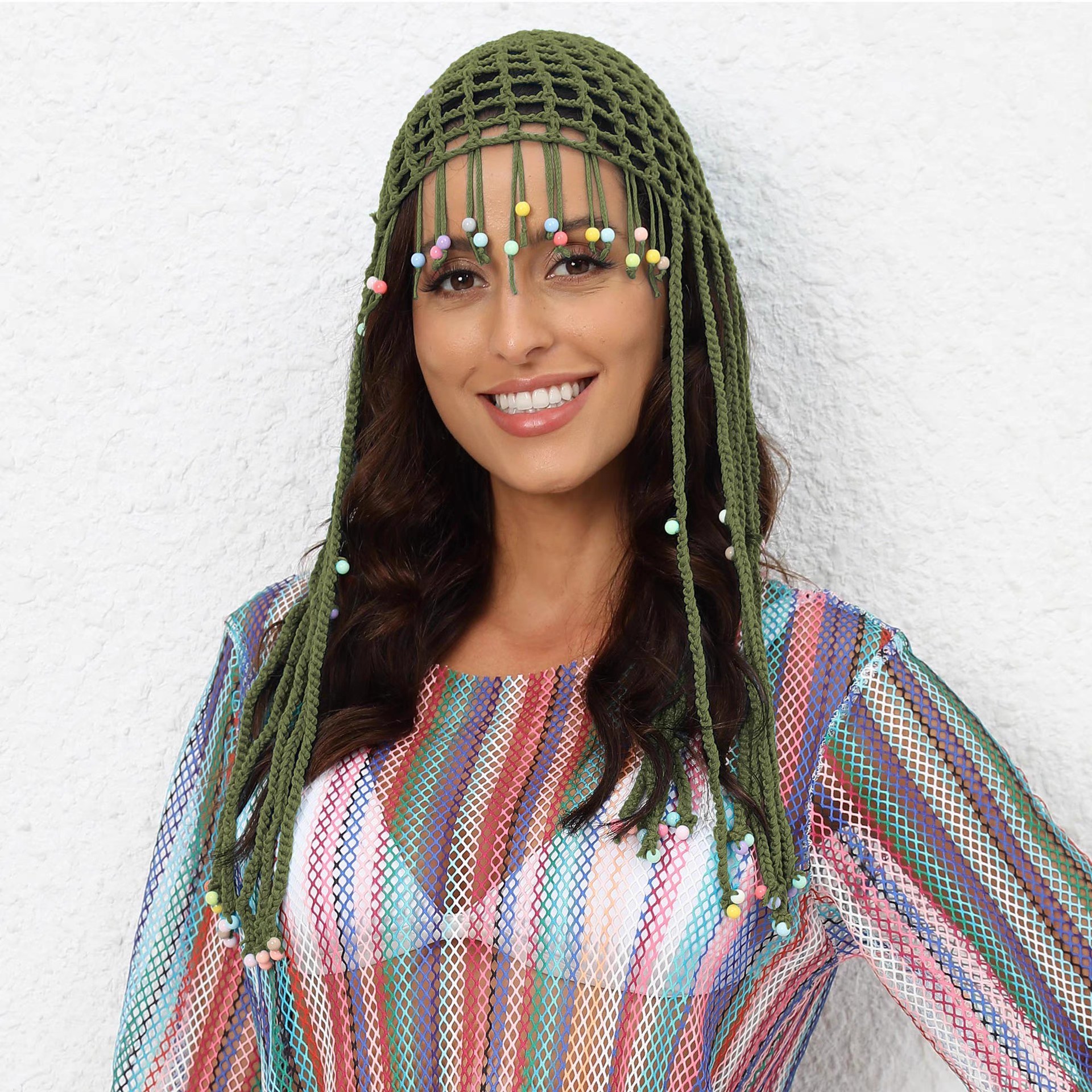 Swimsuit hat accessories pure hand-crochet woven hollowed-out ethnic wind Su beach hat bikini headflower