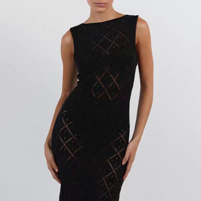 Knitted diamond beach cover skirt sexy hollow out European and American holiday dress long skirt bikini smock