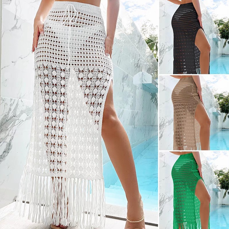 Cut-out split strap knit swimsuit beach cover skirt Vacation skirt Bikini cover skirt