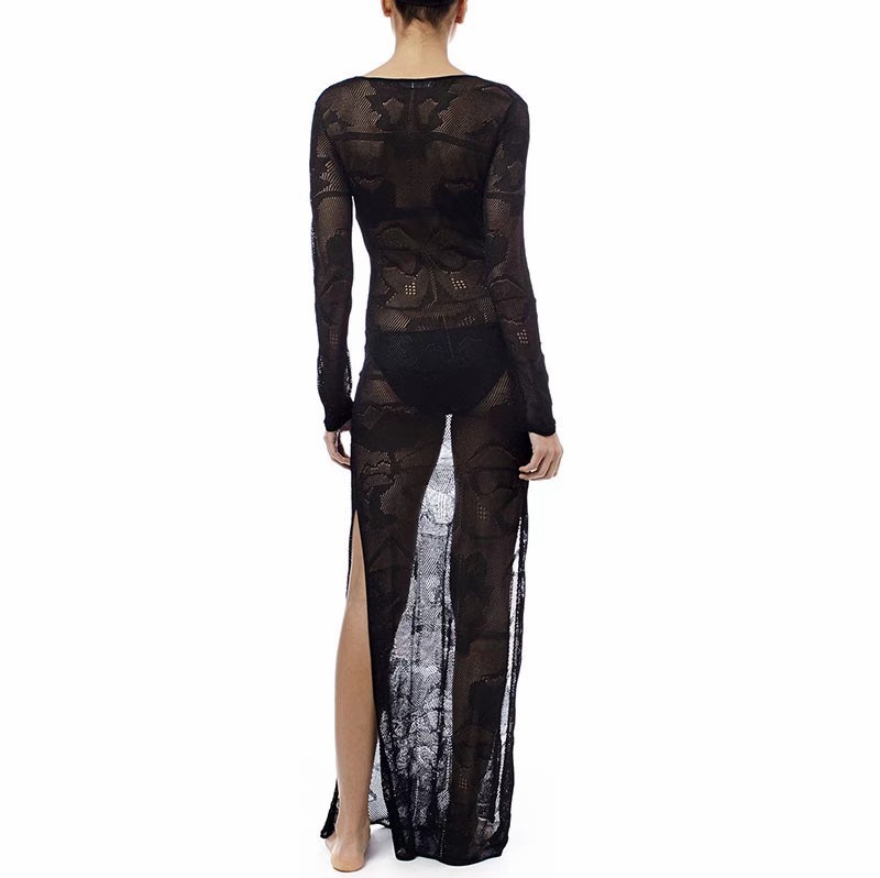Knitted Sun protection beach party dress long skirt sexy lace-up beach dress lady