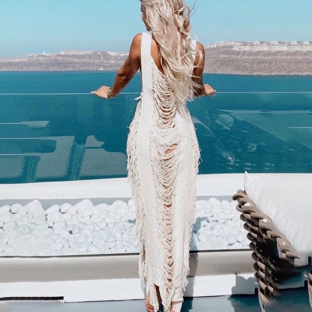 Knitted fringe irregular beach skirt swimsuit over a bikini smock skirt