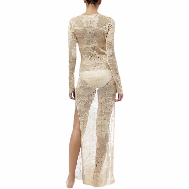 Knitted Sun protection beach party dress long skirt sexy lace-up beach dress lady