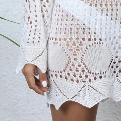 Plus-size swimsuit with skirt sun protection coat knitted hollow sexy perspective bikini smock