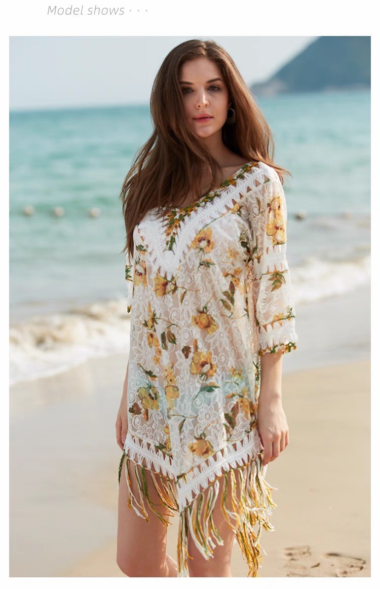Sunblock cutout pants Beach vacation Peach sexy European high-waisted swimsuit bikini with knitted beach pants