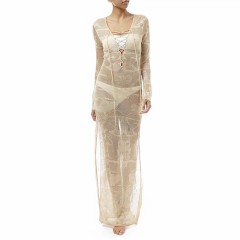 Knitted Sun protection beach party dress long skirt sexy lace-up beach dress lady