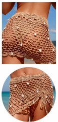 Summer casual draw rope hollow knit seaside vacation sexy hand hook shell beach bikini skirt cover skirt