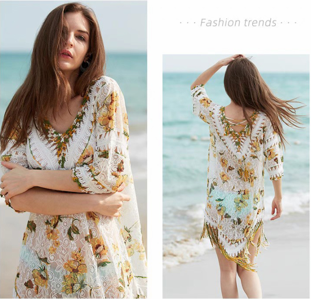 Sunblock cutout pants Beach vacation Peach sexy European high-waisted swimsuit bikini with knitted beach pants