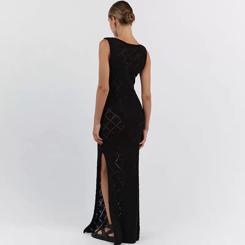 Knitted diamond beach cover skirt sexy hollow out European and American holiday dress long skirt bikini smock