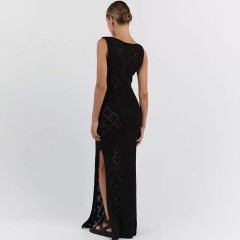 Knitted diamond beach cover skirt sexy hollow out European and American holiday dress long skirt bikini smock