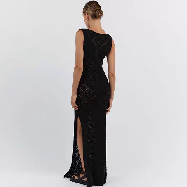 Knitted diamond beach cover skirt sexy hollow out European and American holiday dress long skirt bikini smock